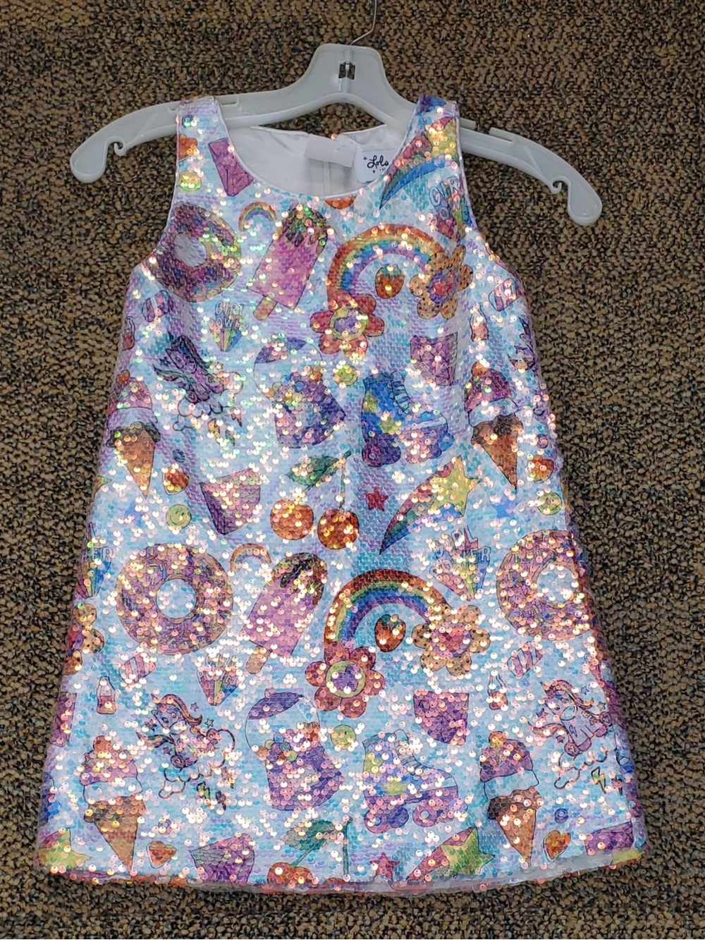 Lola + The Boys Sequin Rainbow & Sweets Shift Dress - Blue, Pink, Purple